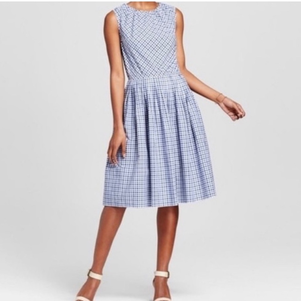 Merona blue white checkered plaid dress